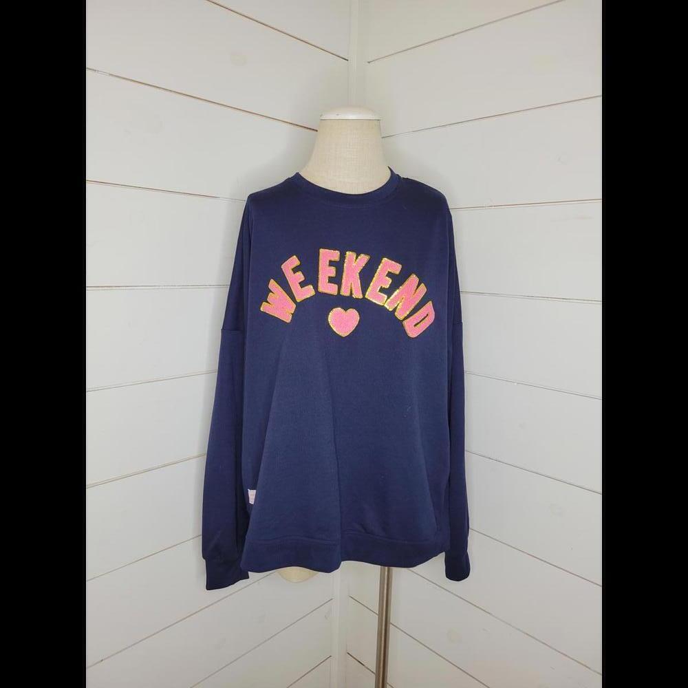 NWT Simply Southern XL Navy with pink "weekend" lightweight sweatshirt